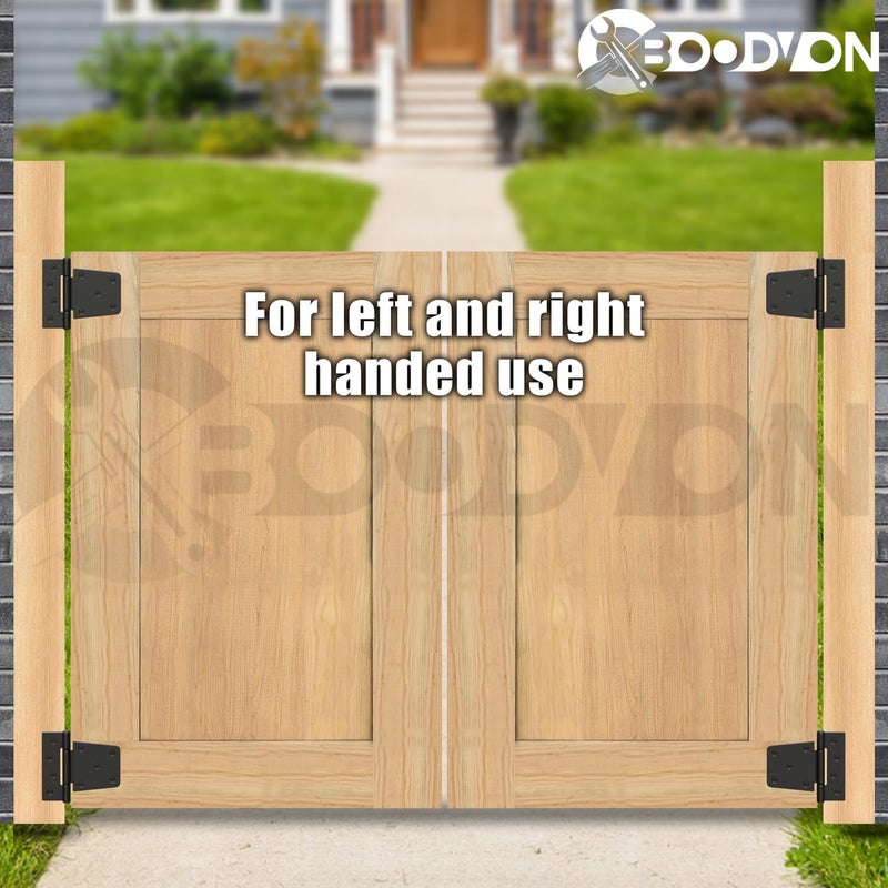 BOODVON 3.5 Inch Heavy Duty Gate Hinges, Extra Thick Black Shed Barn Door Hinges for Wooden Fences, Yard Gate, Vinyl Fence Gate, Garage, Gate Door Hinges for Indoor Outdoor(6 Pack) - Image 5